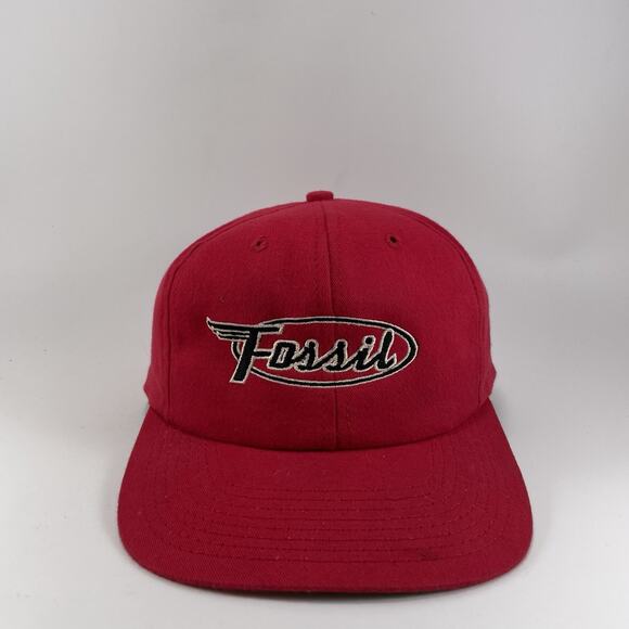 Fossil Snapback Cotton Hat Cap Red Vintage Old Logo Baseball Cap - Picture 1 of 9